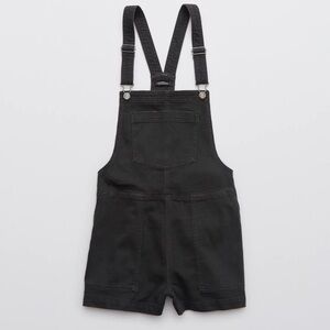aerie Black Denim Short Overalls